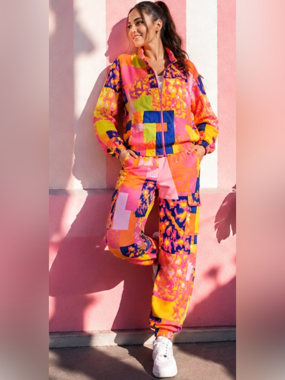 Barbie Multicolor Patchwork Track Pants & Jacket Set Barbie The Movie